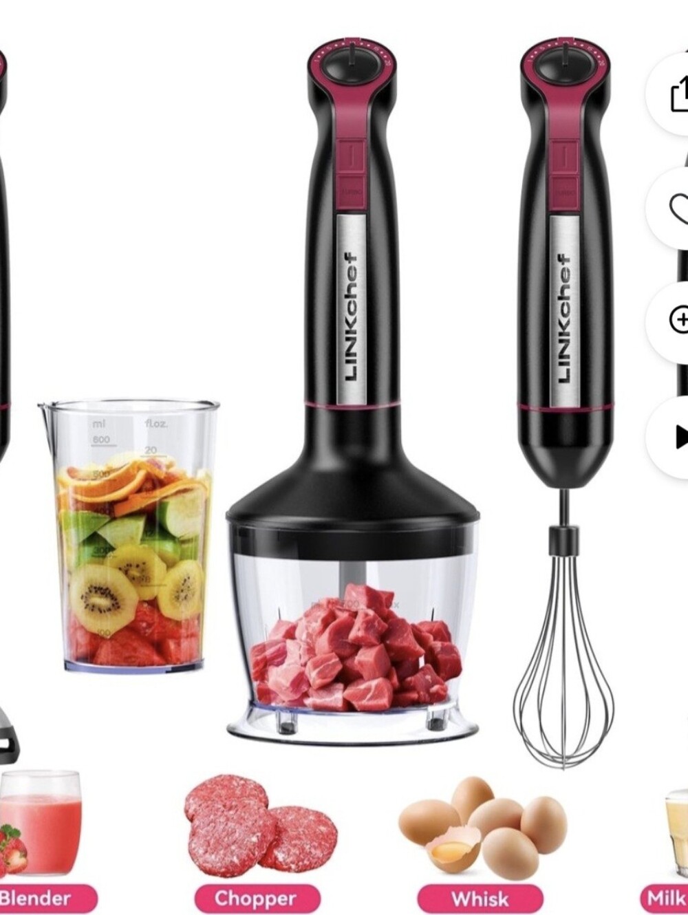 LINKchef 5-in-1 Immersion Blender Set - Black with Red Accent